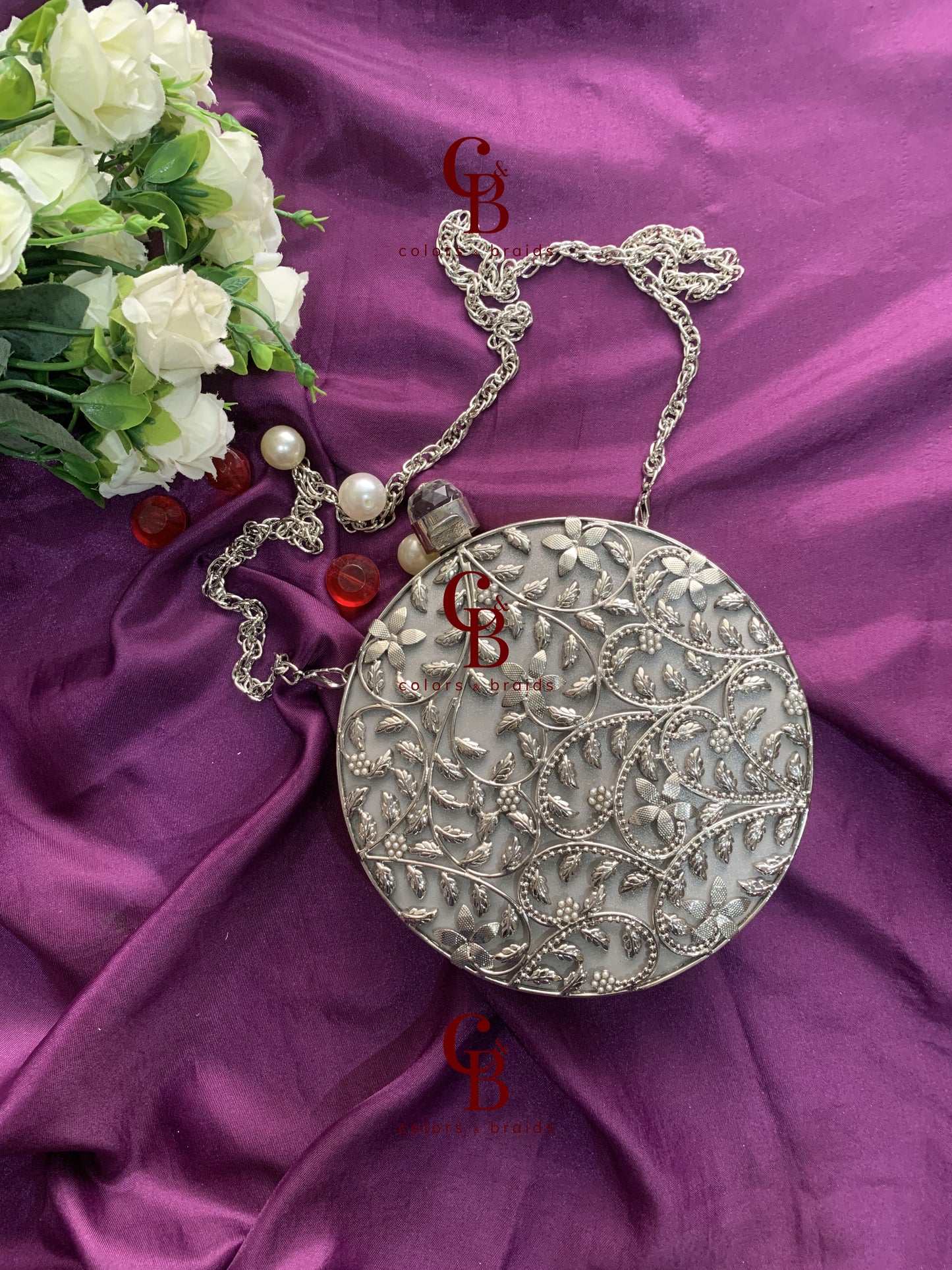 Round Brass Mother of Pearl - MOP Clutch