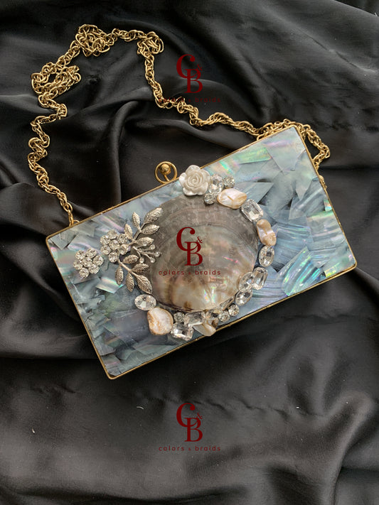 Blue Shell Mother of Pearl - MOP Clutch