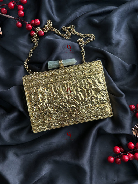 Blue checks Mother of Pearl - Gold MOP Clutch