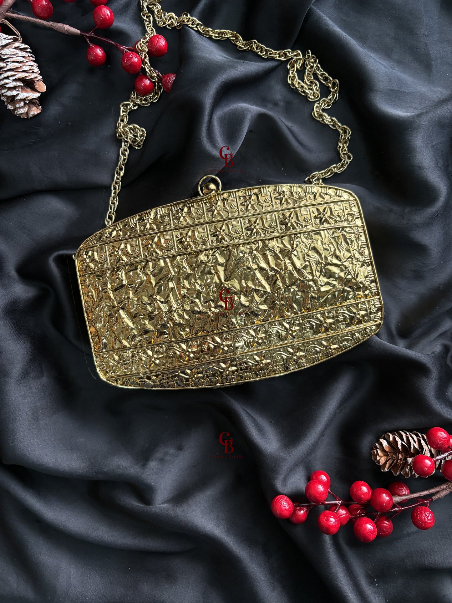 Leaf Brass Mother of Pearl -Gold MOP Clutch