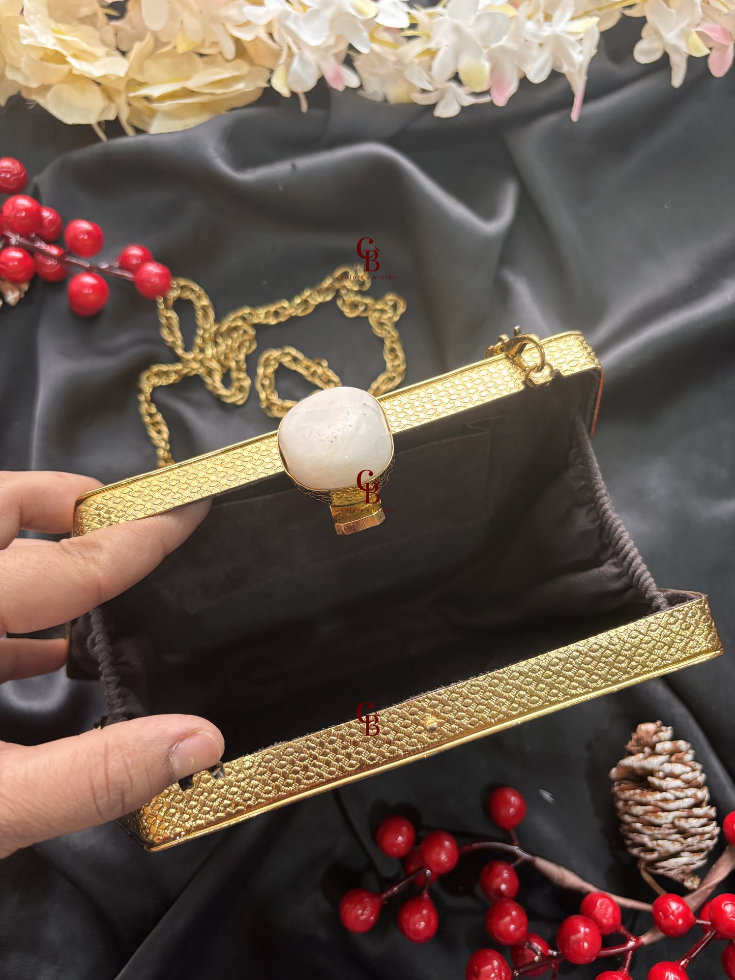 Pink Blue Mother of Pearl Rectangle - MOP clutch