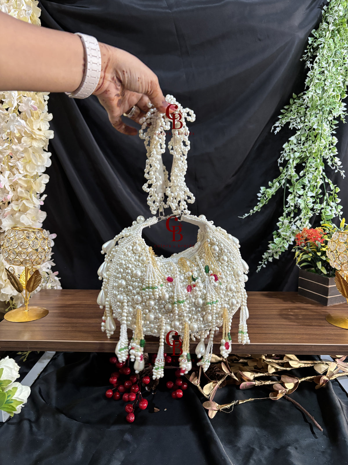 Nazia Pearl & Emerald Potli Bag