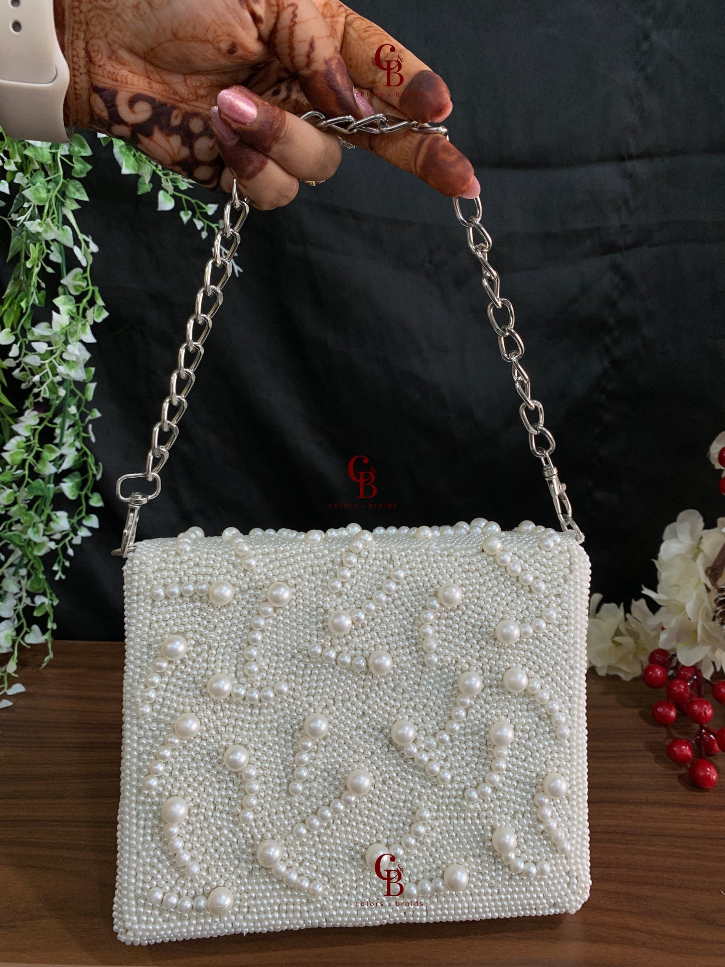 Adora Pearl Flap Clutch