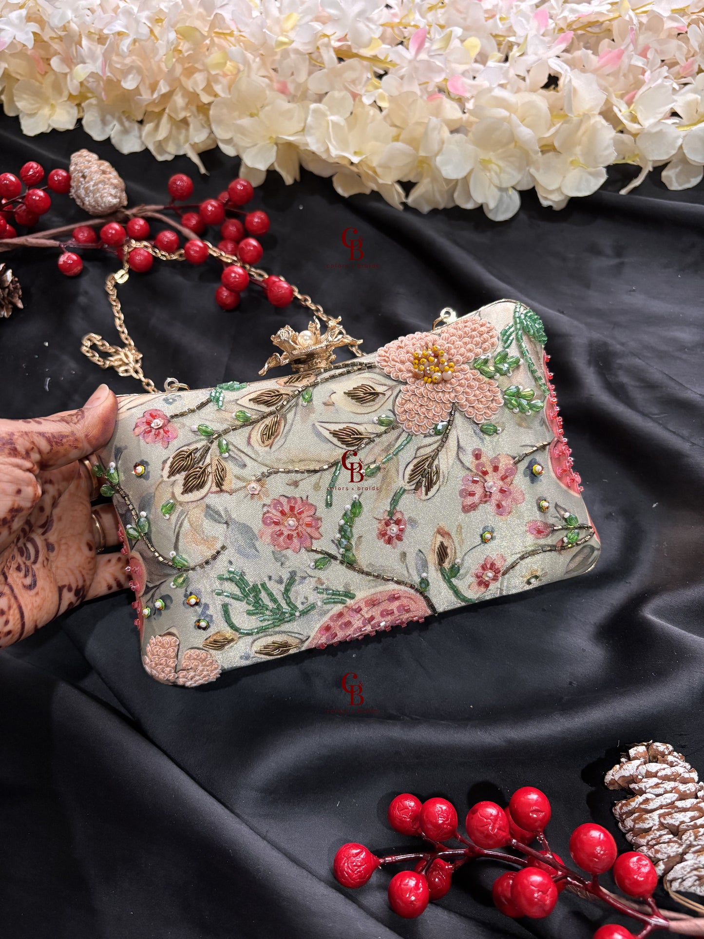 Mint green floral Clutch