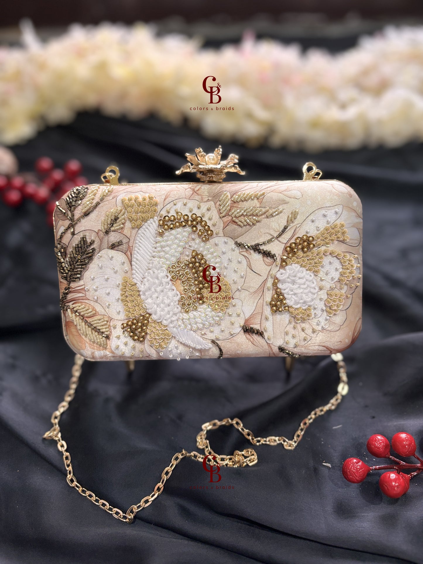 Beige Floral Clutch