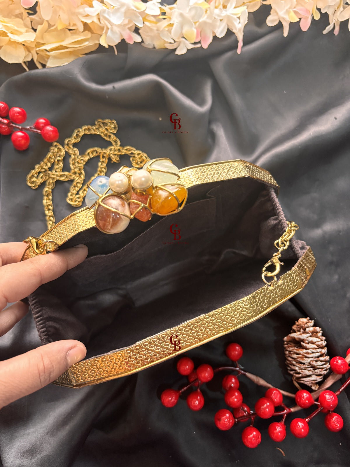 Naina MOP Brass Clutch
