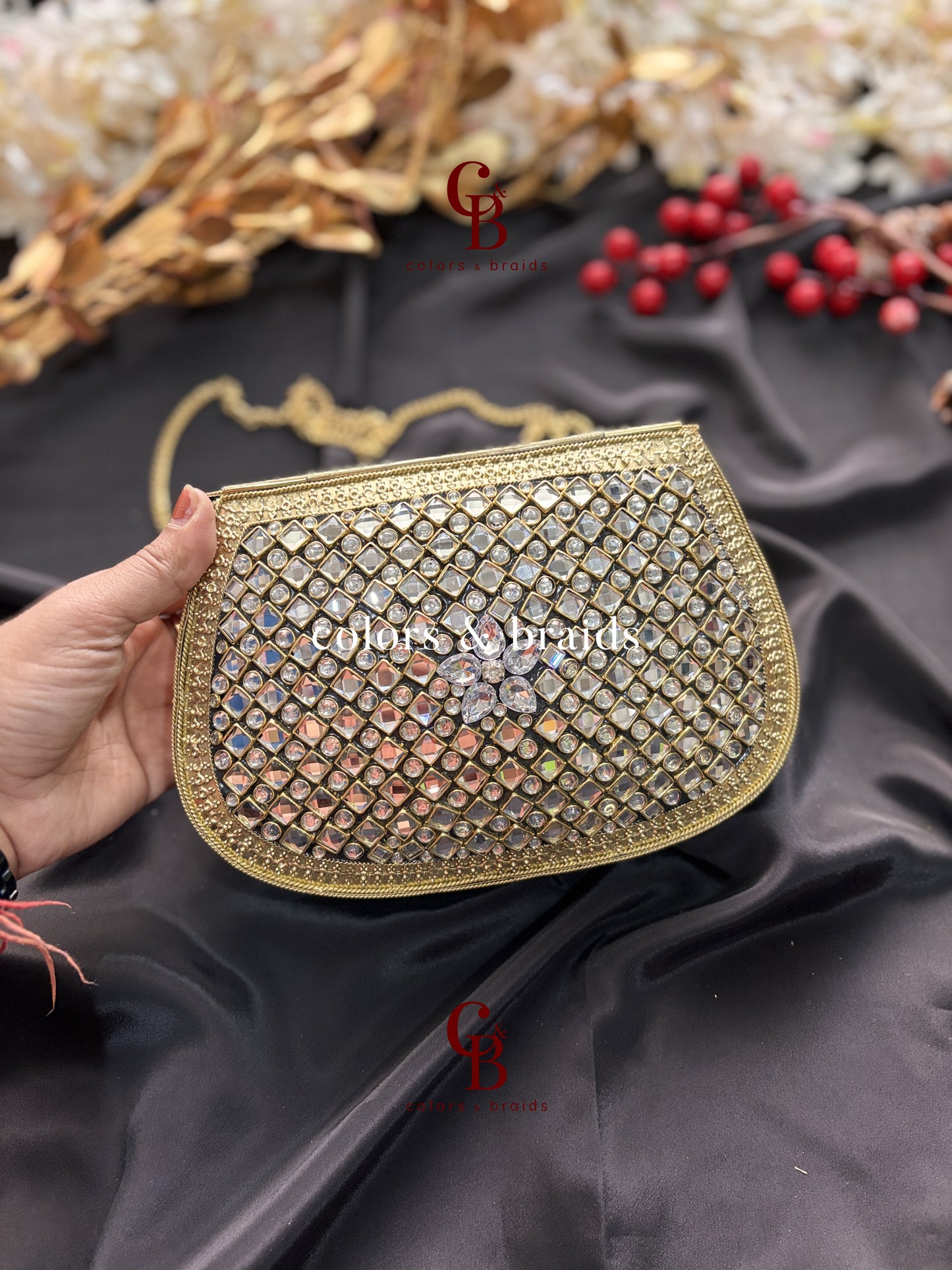Nora Kundan Metal Clutch