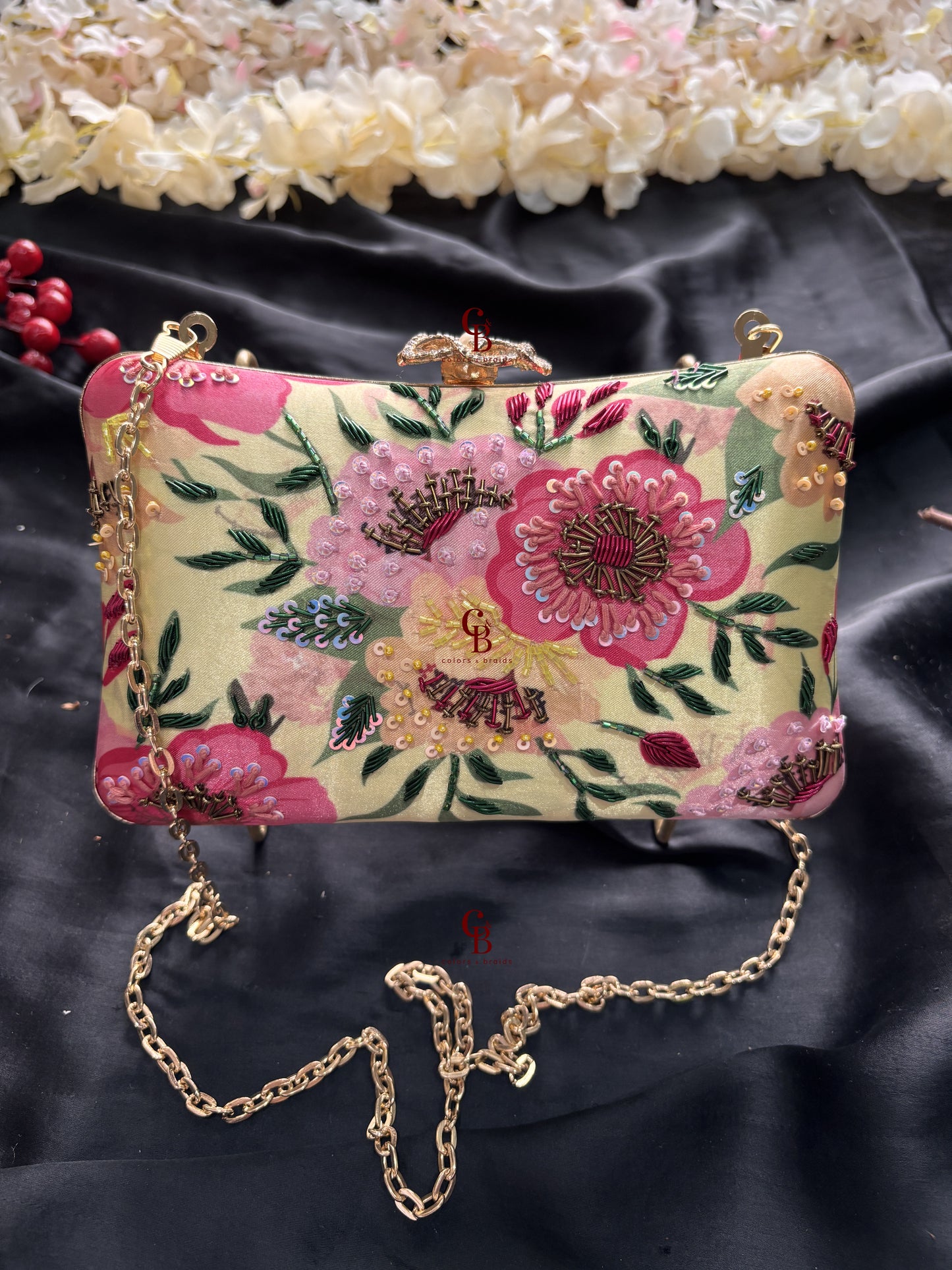 Minty Green Floral clutch