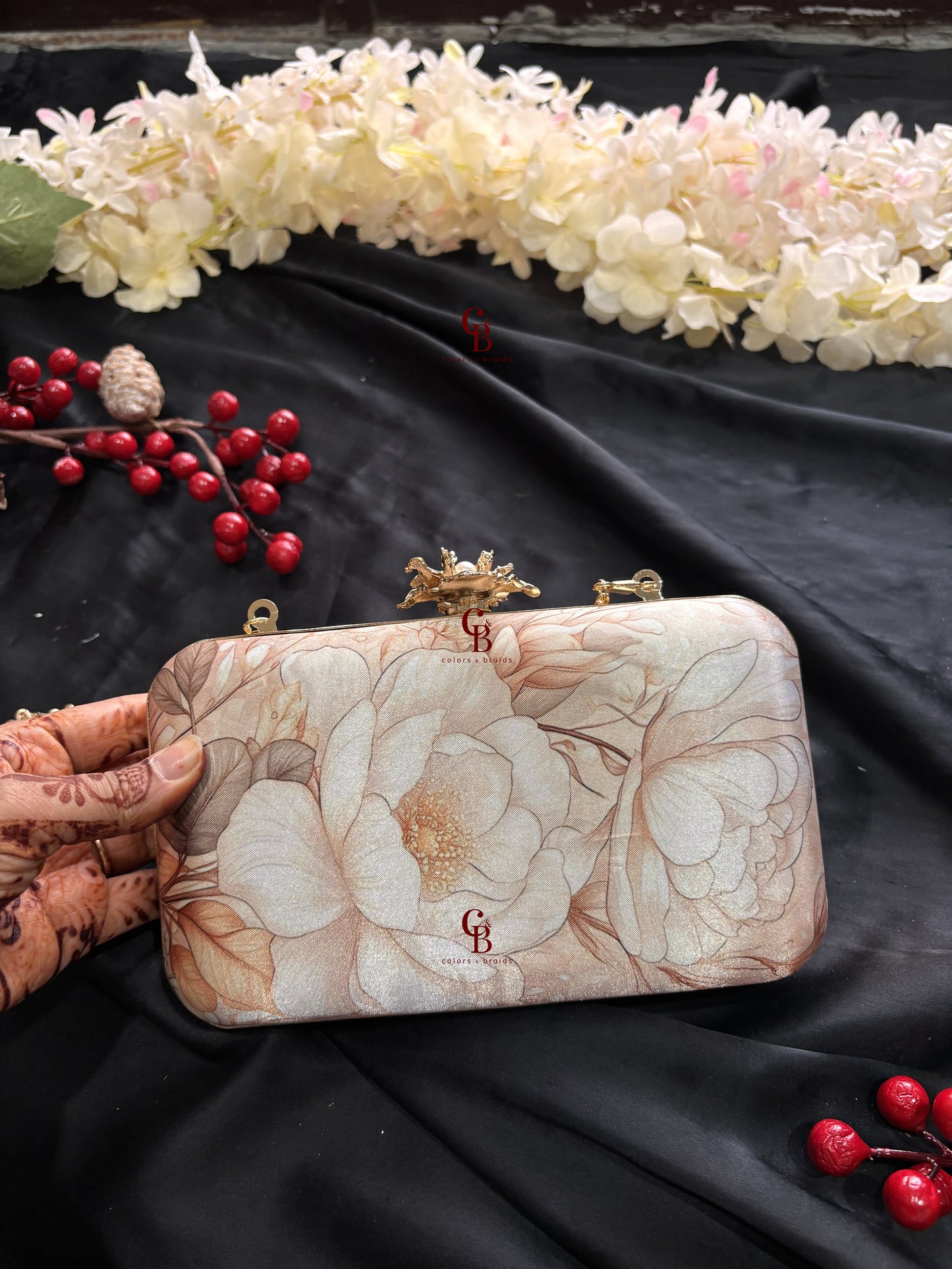 Beige Floral Clutch