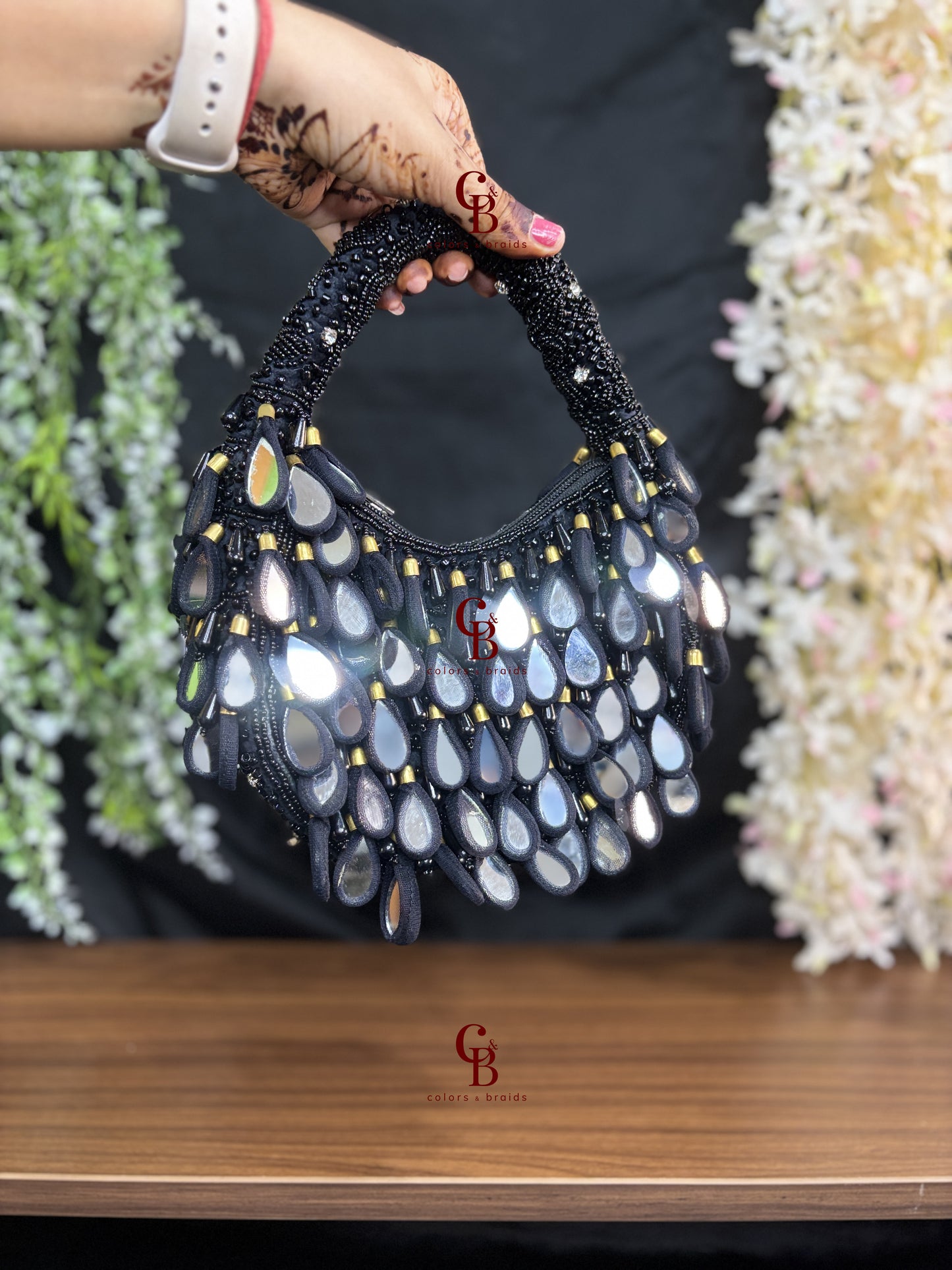 Zoe Mirror _ Green and Black Potli