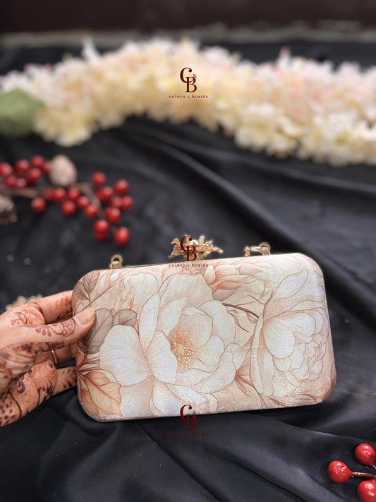Beige Floral Clutch