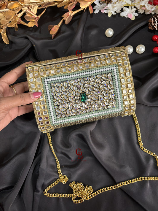Isla Kundan and Green Crystal Clutch