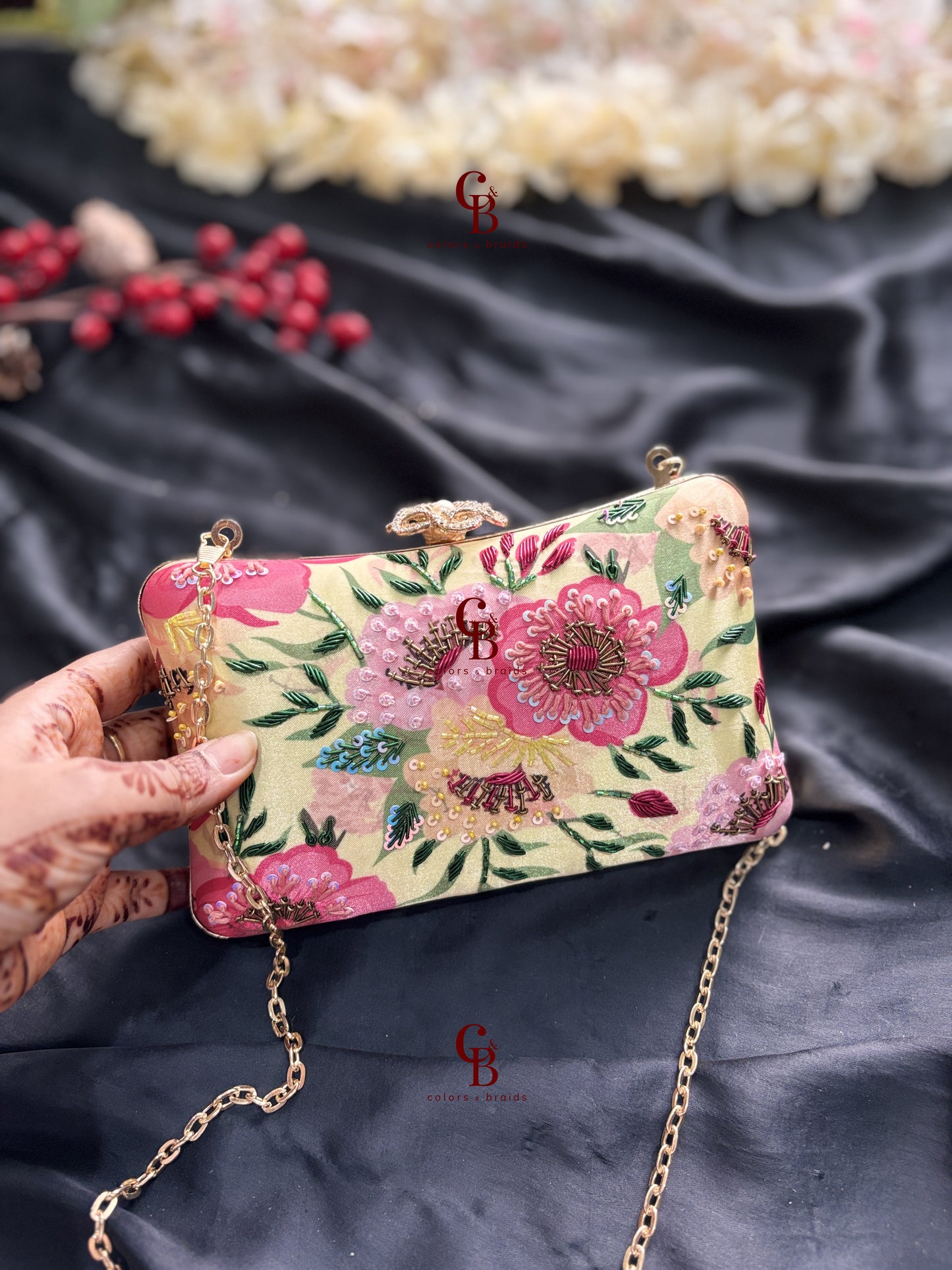 Minty Green Floral clutch