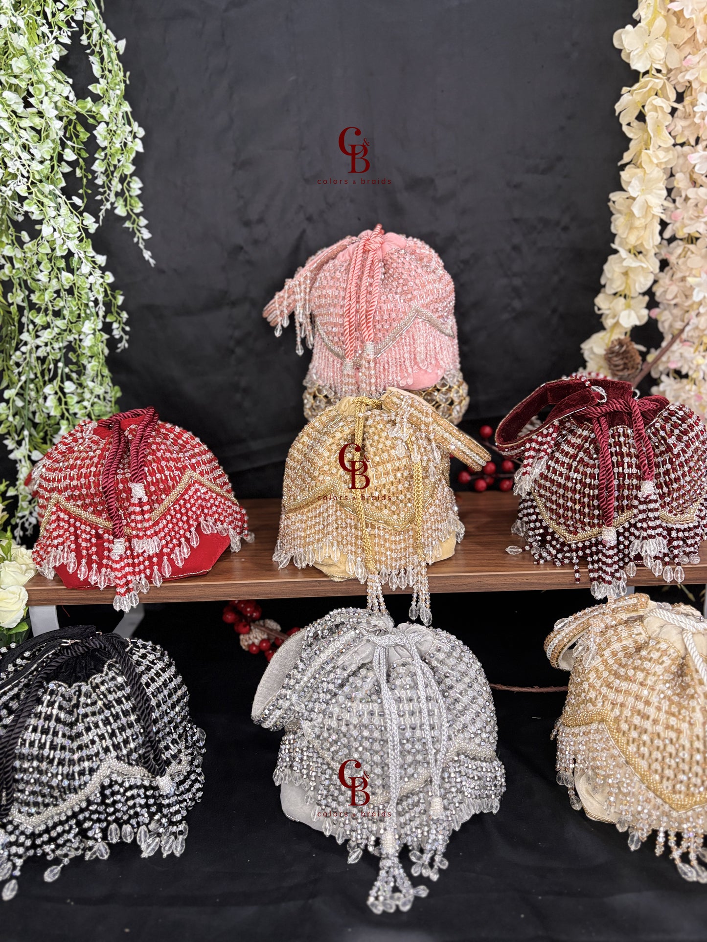 V Crystal Diamond Round Potli