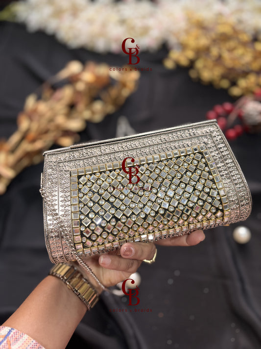 Tanira Kundan Clutch SIlver Base