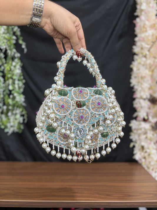 Meher Flap bag - Pearl hangings In Black and Beige