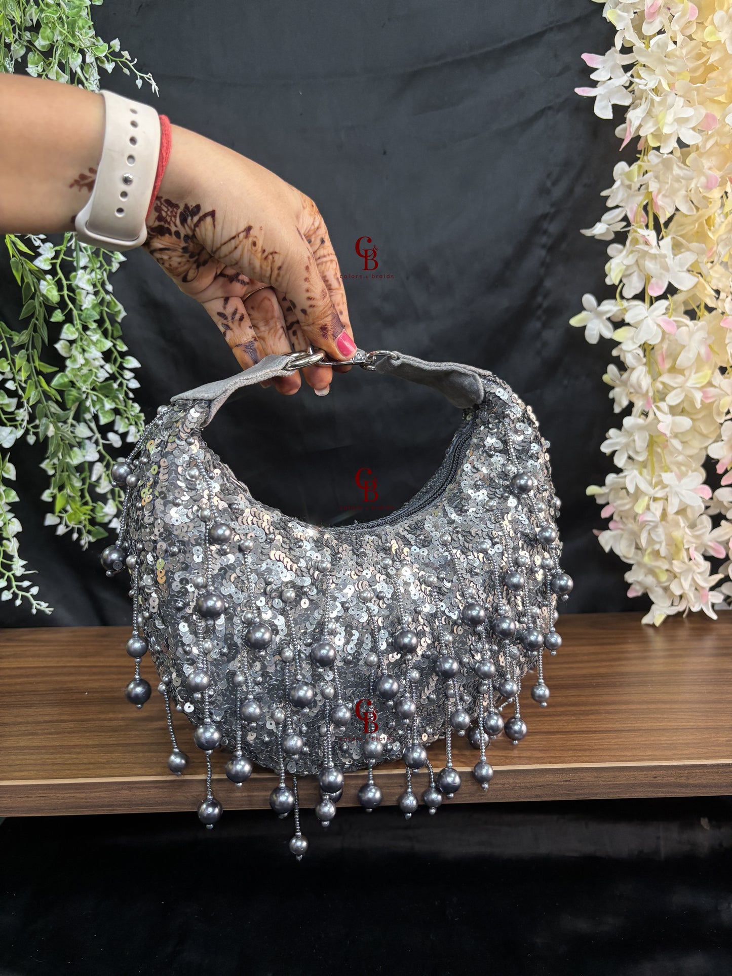 Chand Pearl Potli - Grey color