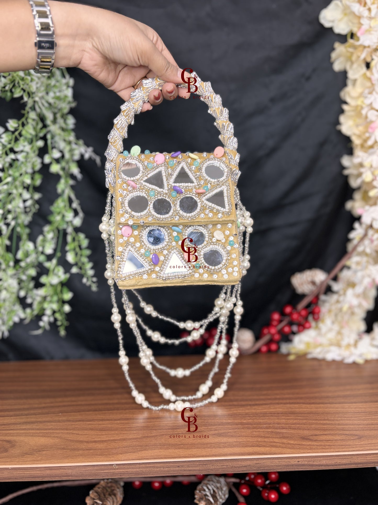 Boho Mirror Flap with Pearl Hanging
