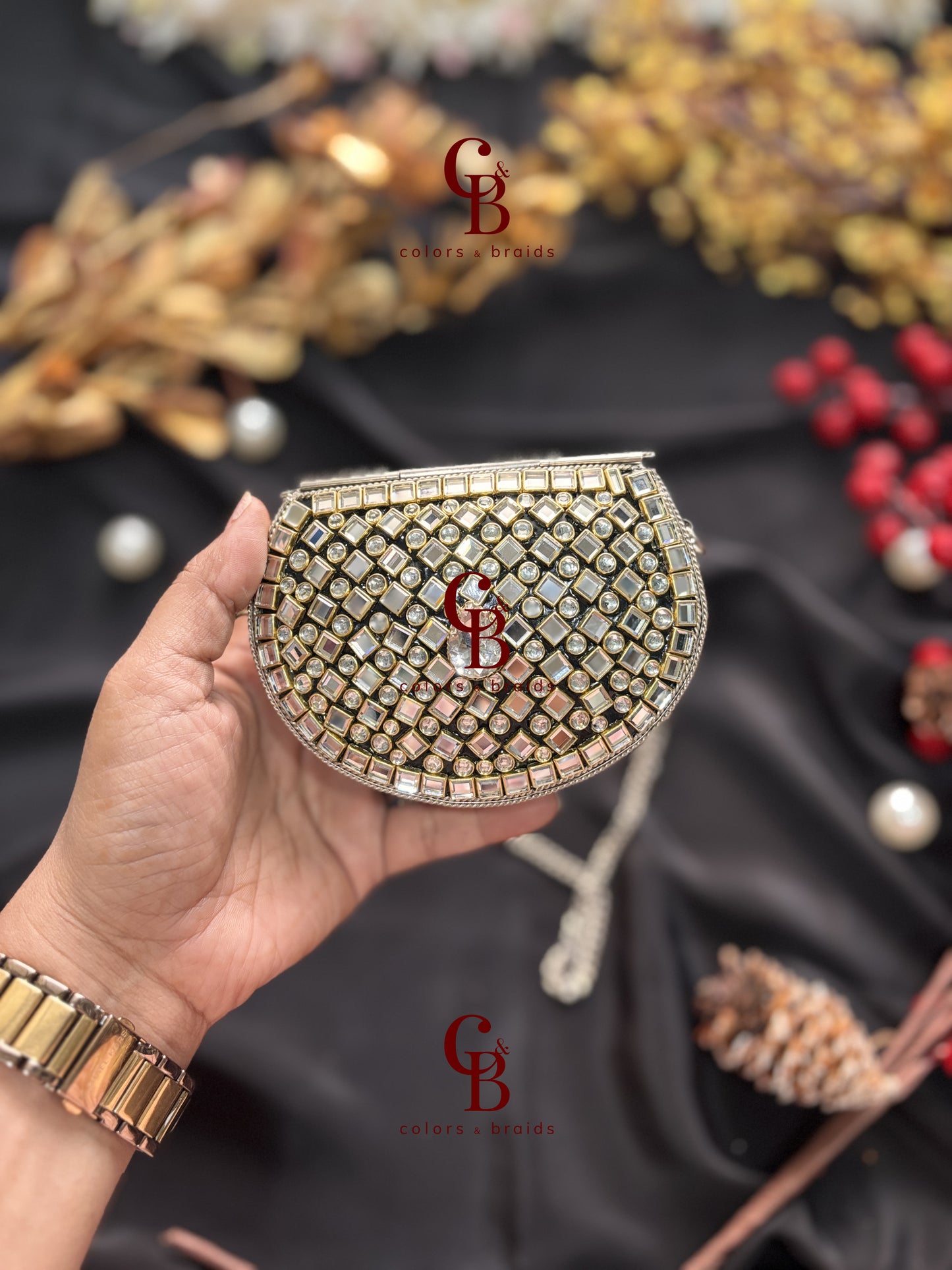 Sia Kundan Clutch with Pink Stones