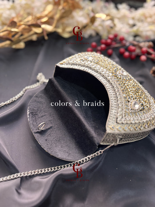 Aafreen Silver Kundan Metal Clutch