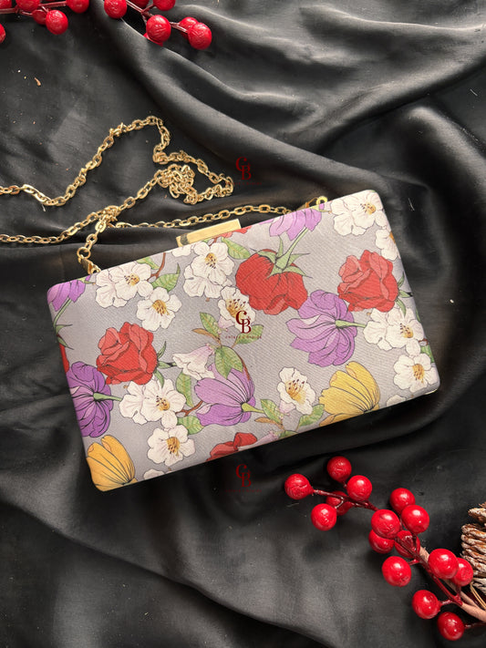 Grey Floral Clutch