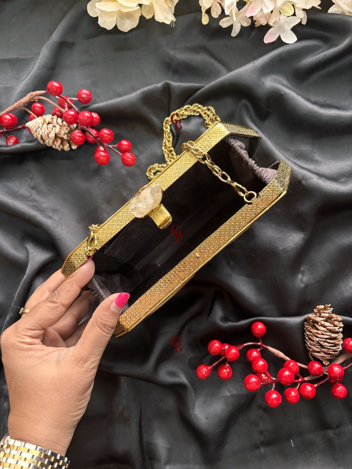 Ruth Wired MOP Brass Clutch