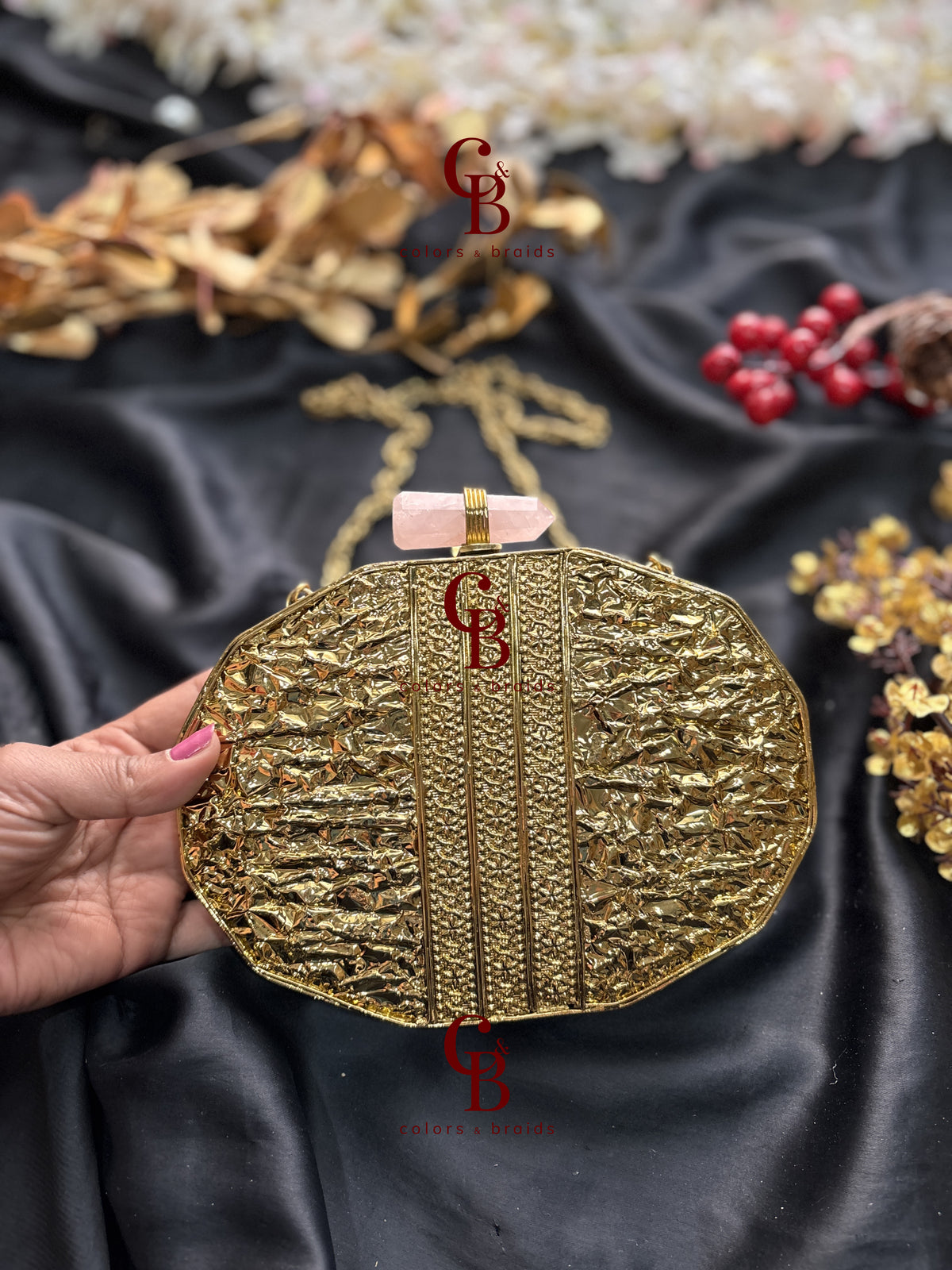 Zivika Mother of Pearl Brass Clutch