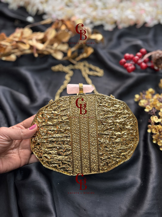 Zivika Mother of Pearl Brass Clutch