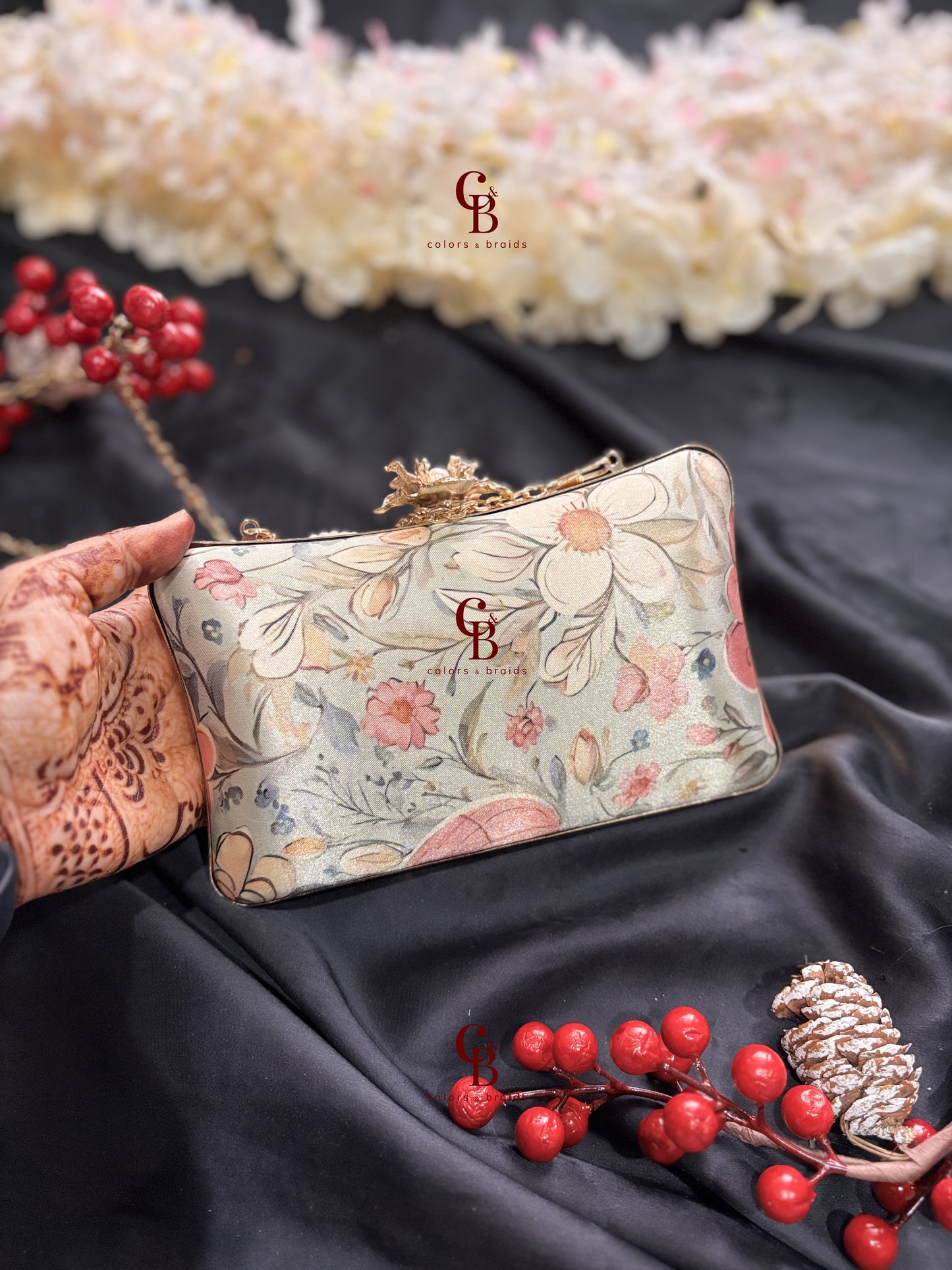 Mint green floral Clutch