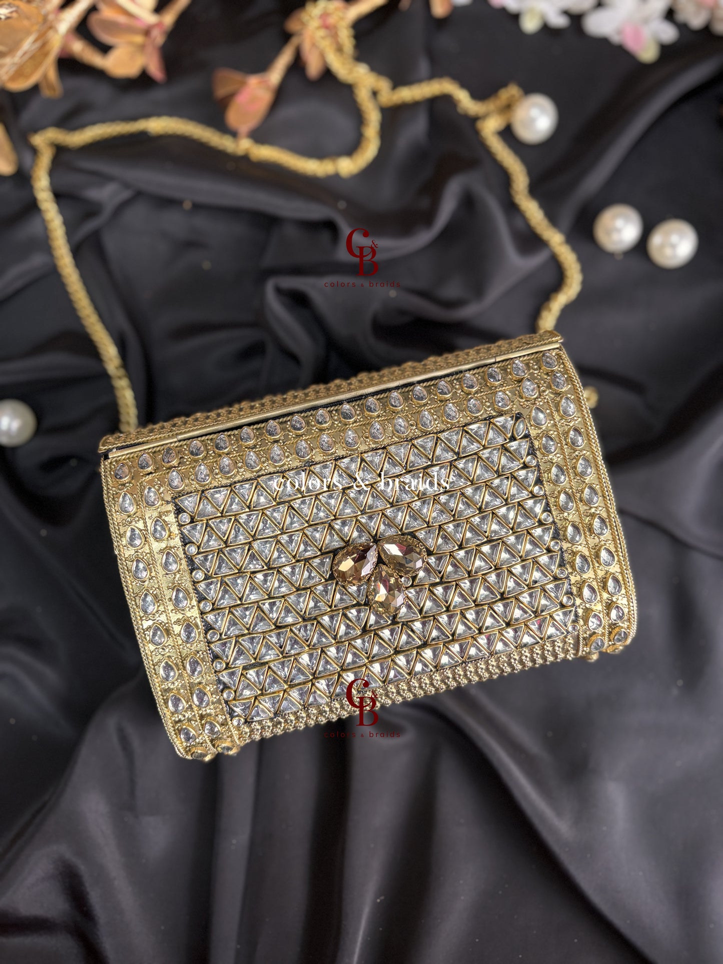Alira Kundan and Green Crystal Clutch