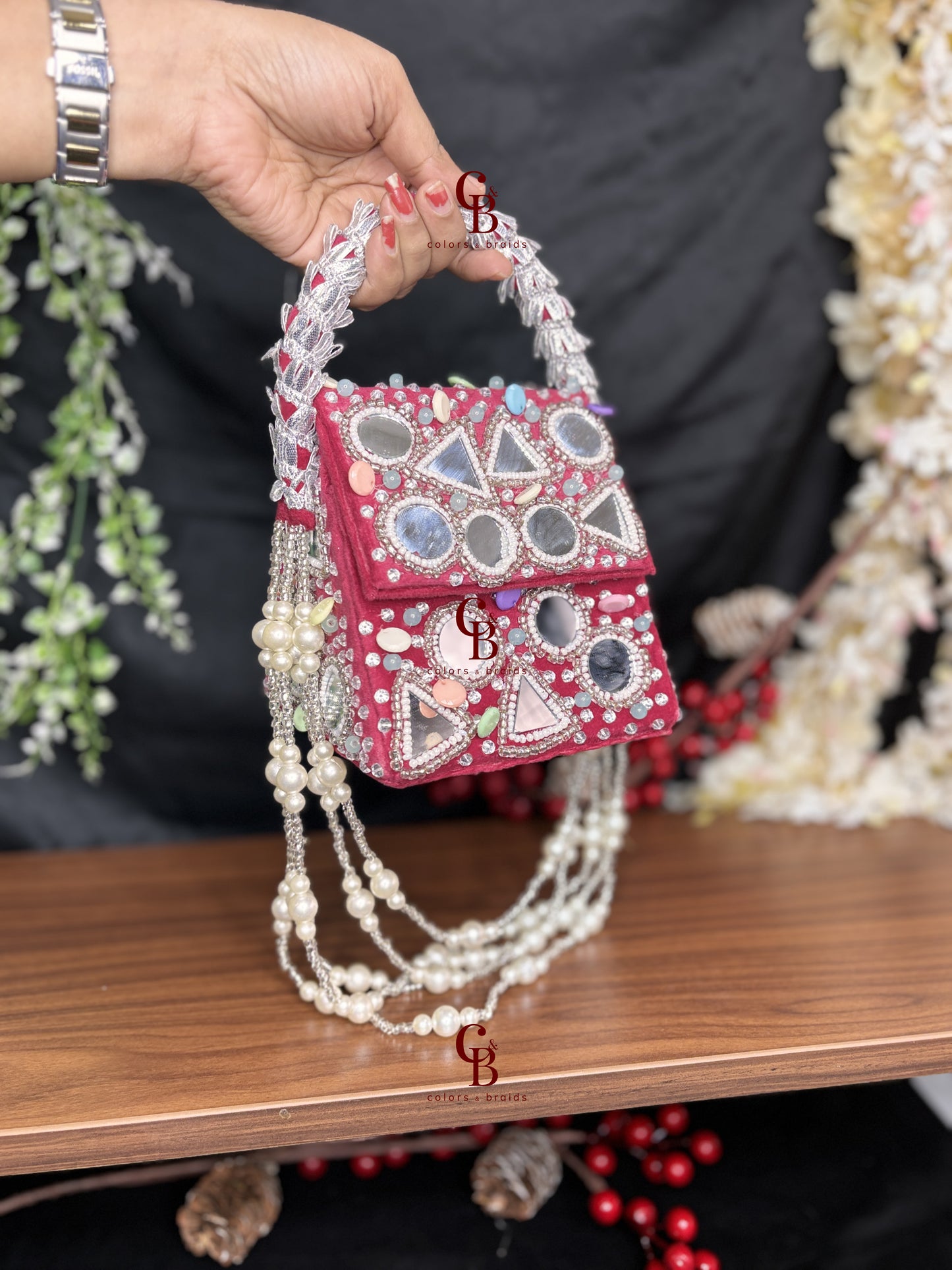 Boho Mirror Flap with Pearl Hanging