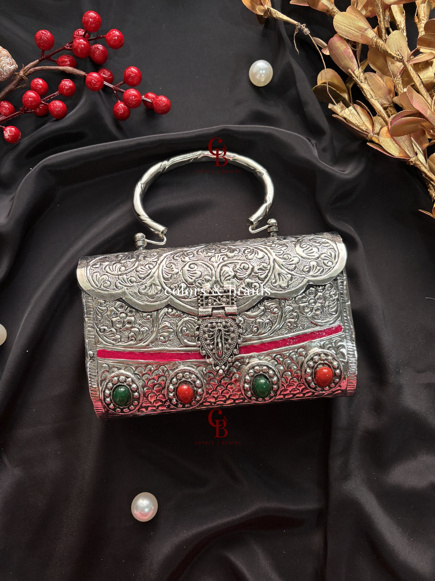 Samaira Silver Brass Clutch
