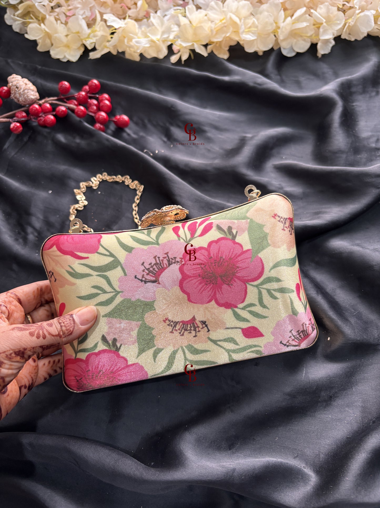 Minty Green Floral clutch