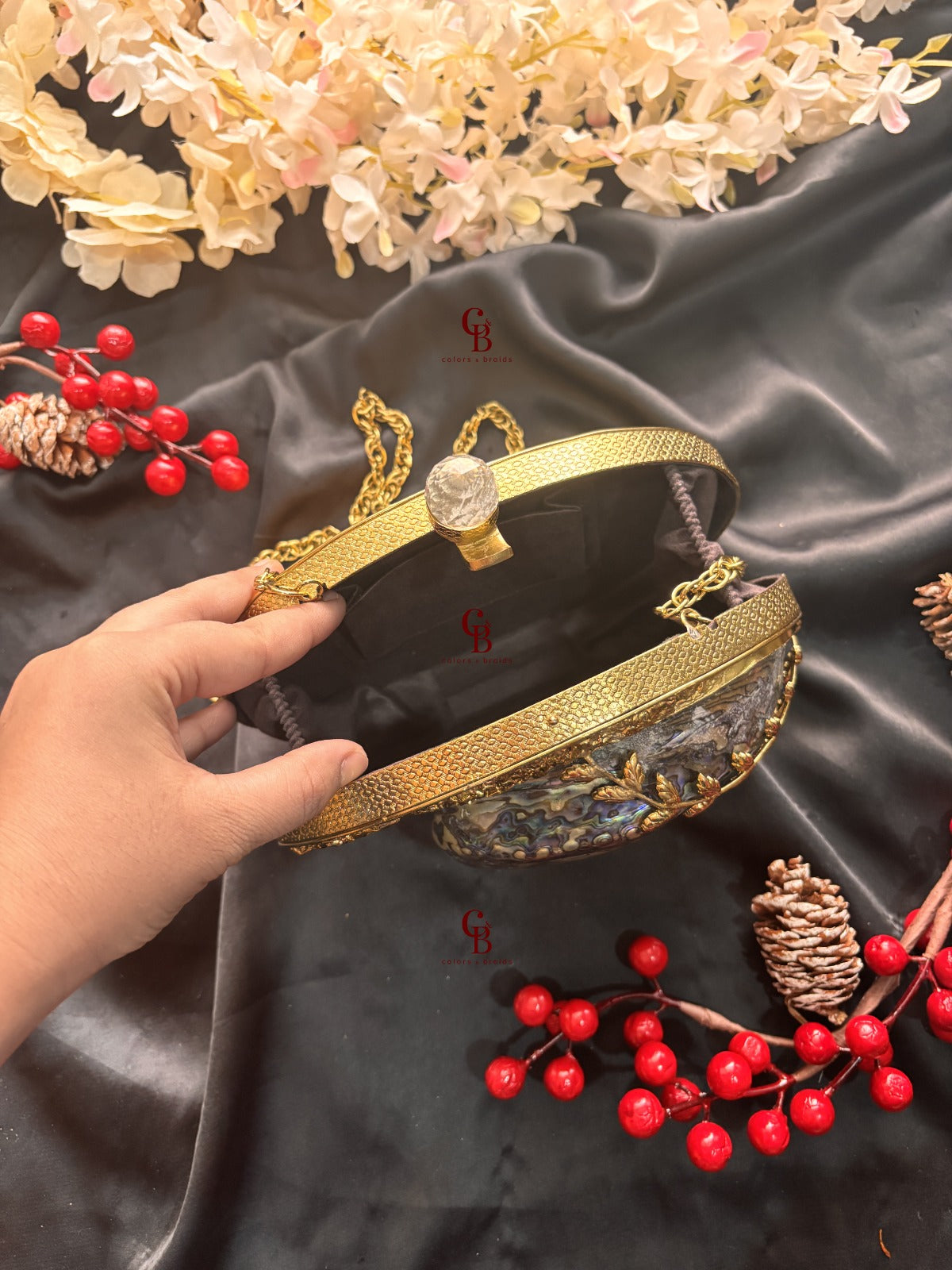 Avlon MOP Brass clutch - Mother of Pearl Clutch