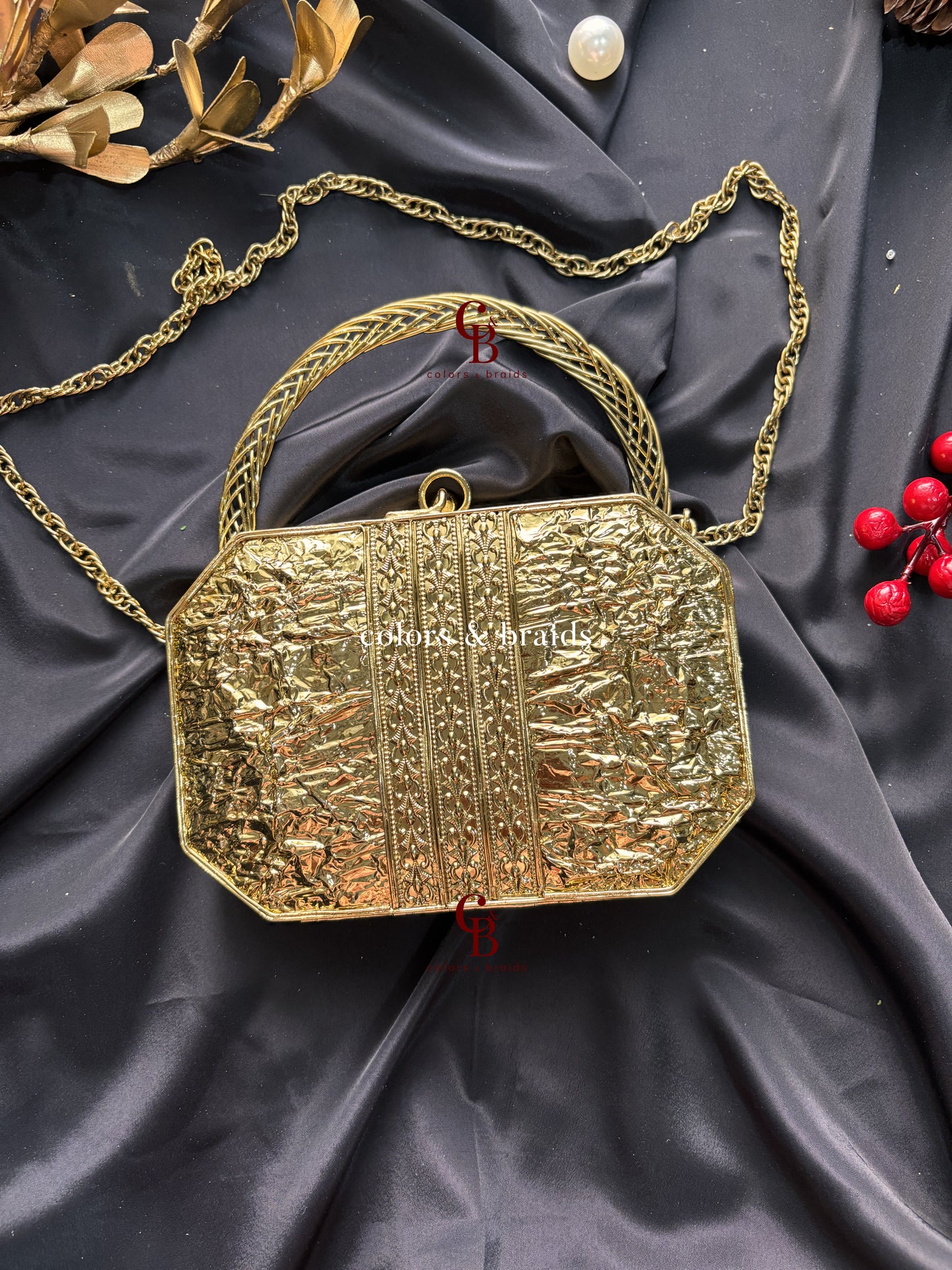 Mehnoor Mother of Pearl Brass Clutch