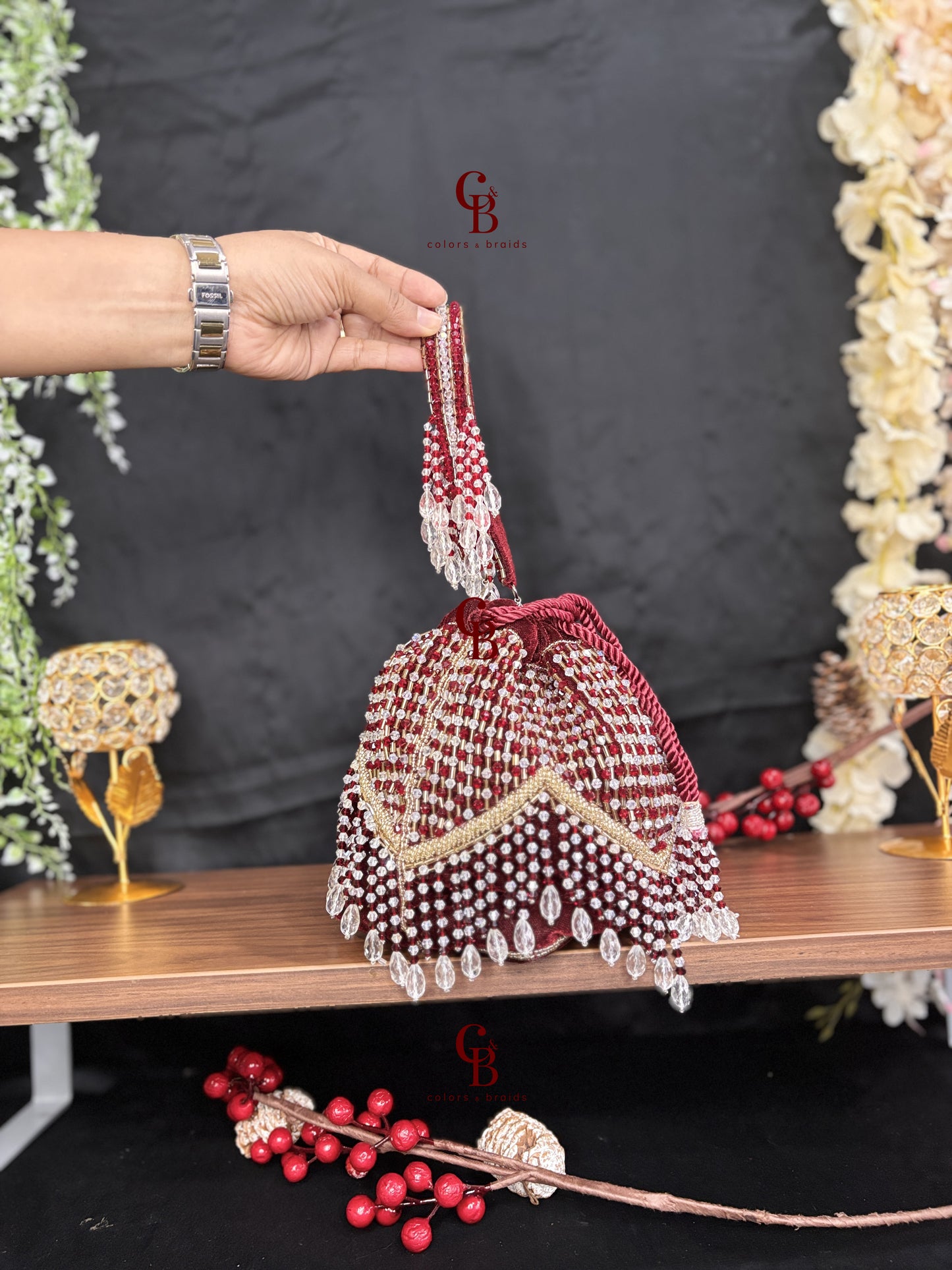 V Crystal Diamond Round Potli