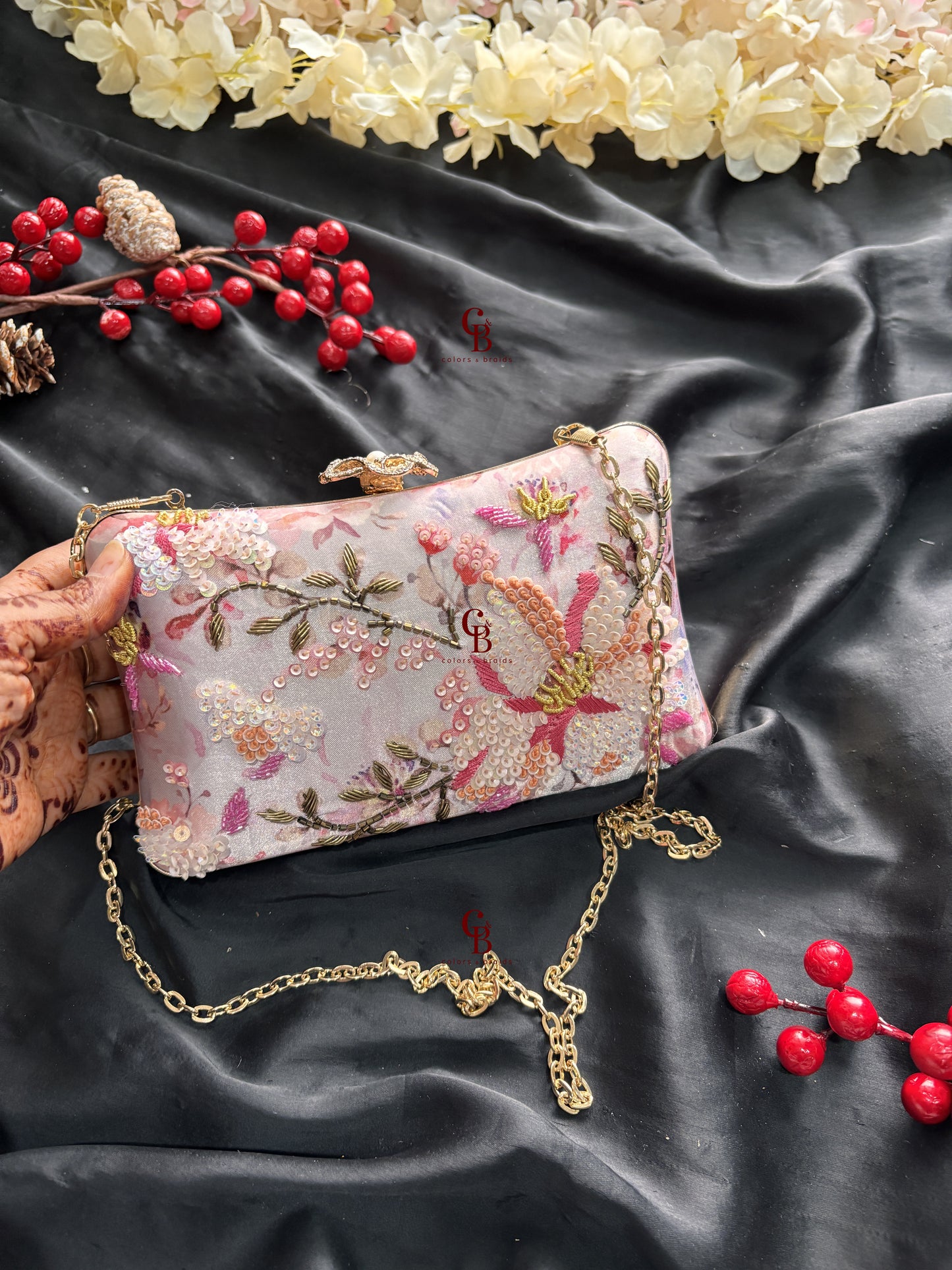 Flower Sequin Clutch