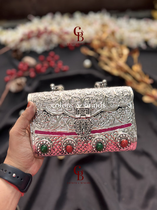 Samaira Silver Brass Clutch
