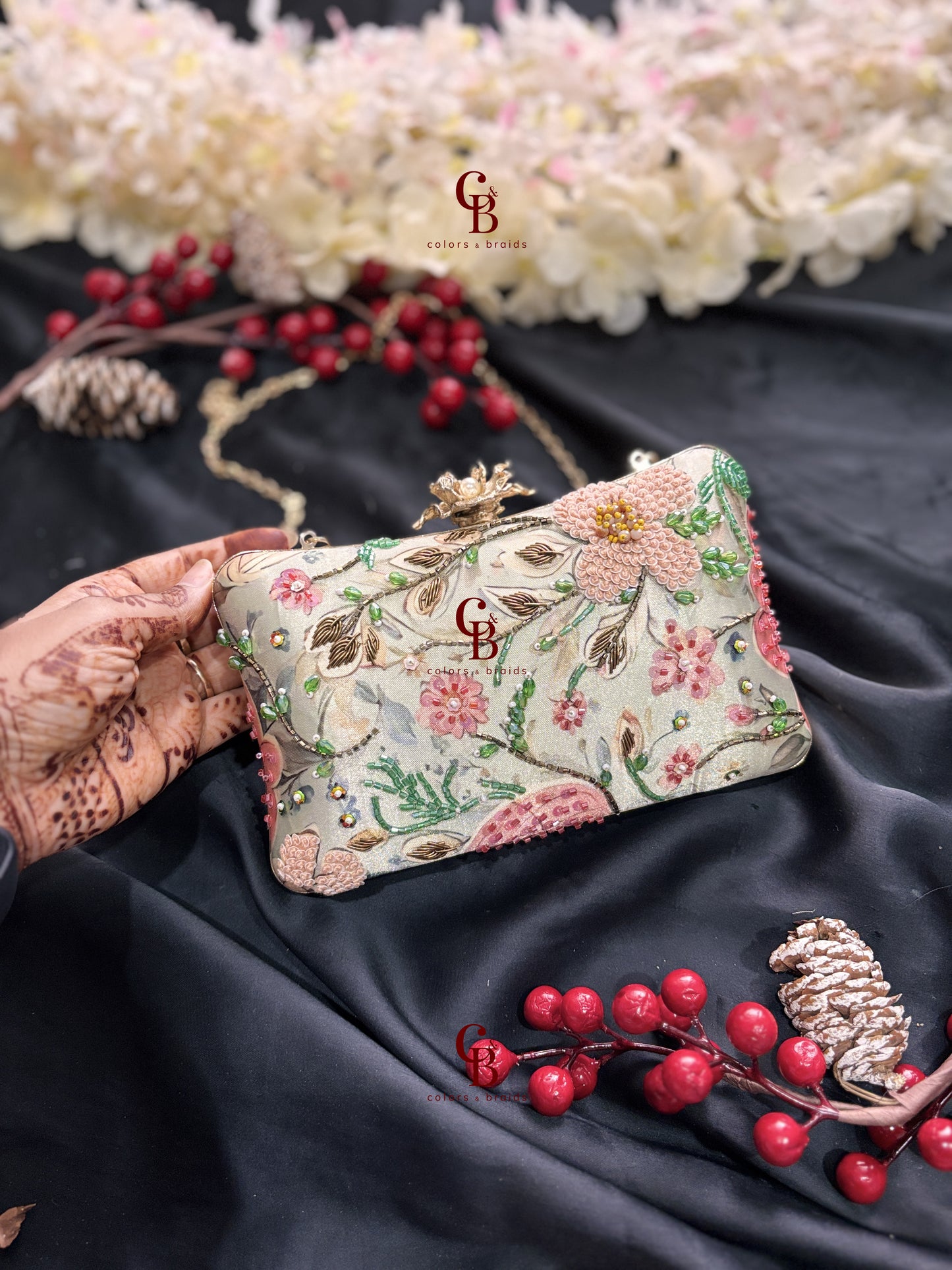 Mint green floral Clutch
