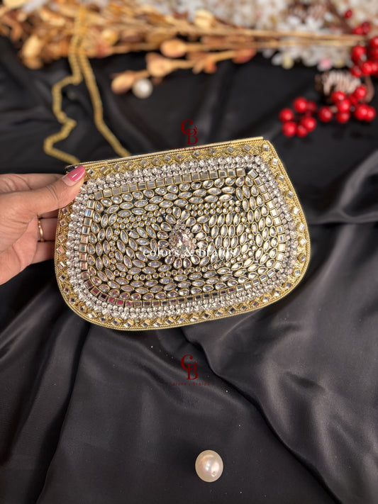 Aafreen White Crystal Kundan Clutch