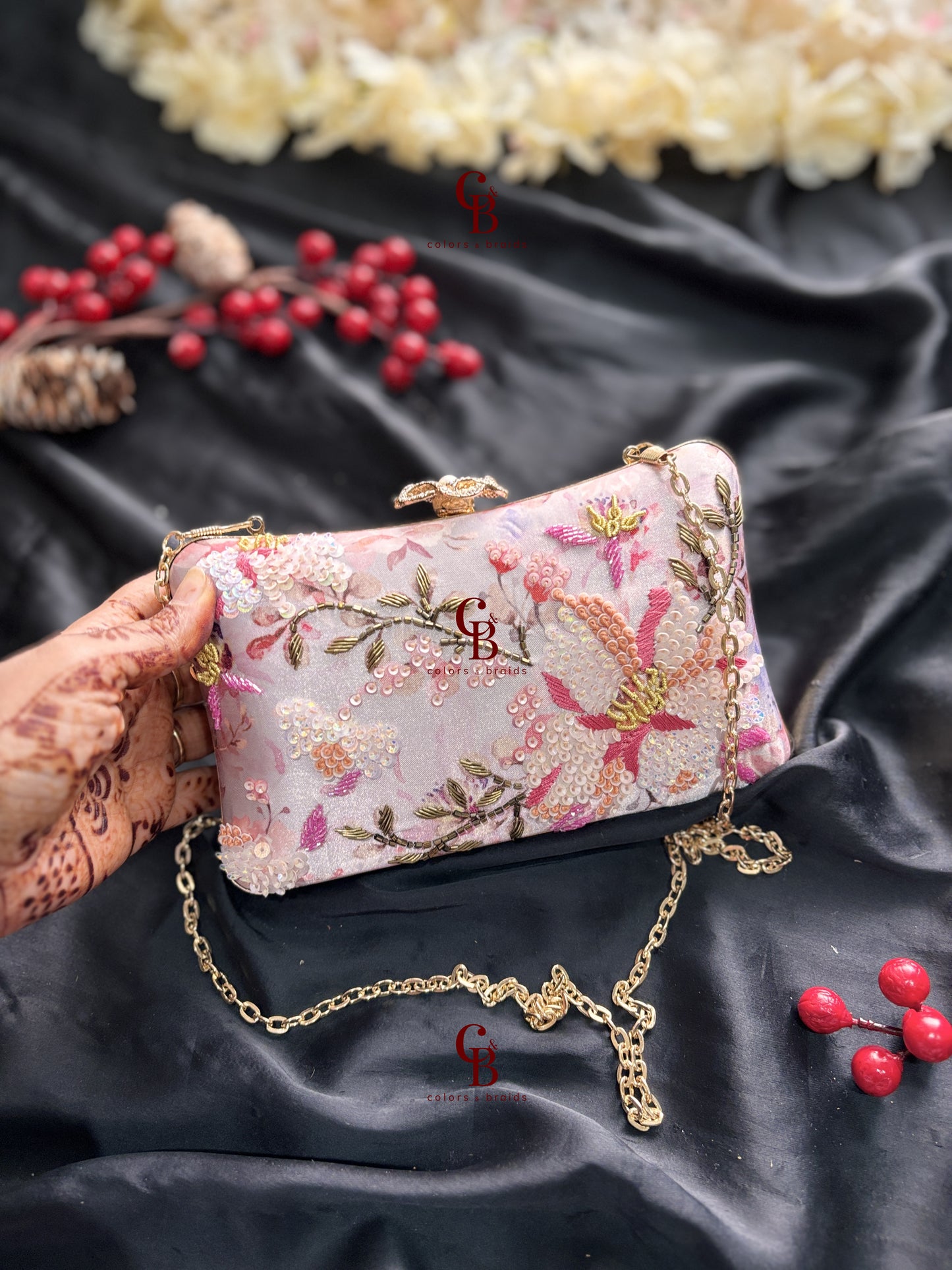 Flower Sequin Clutch