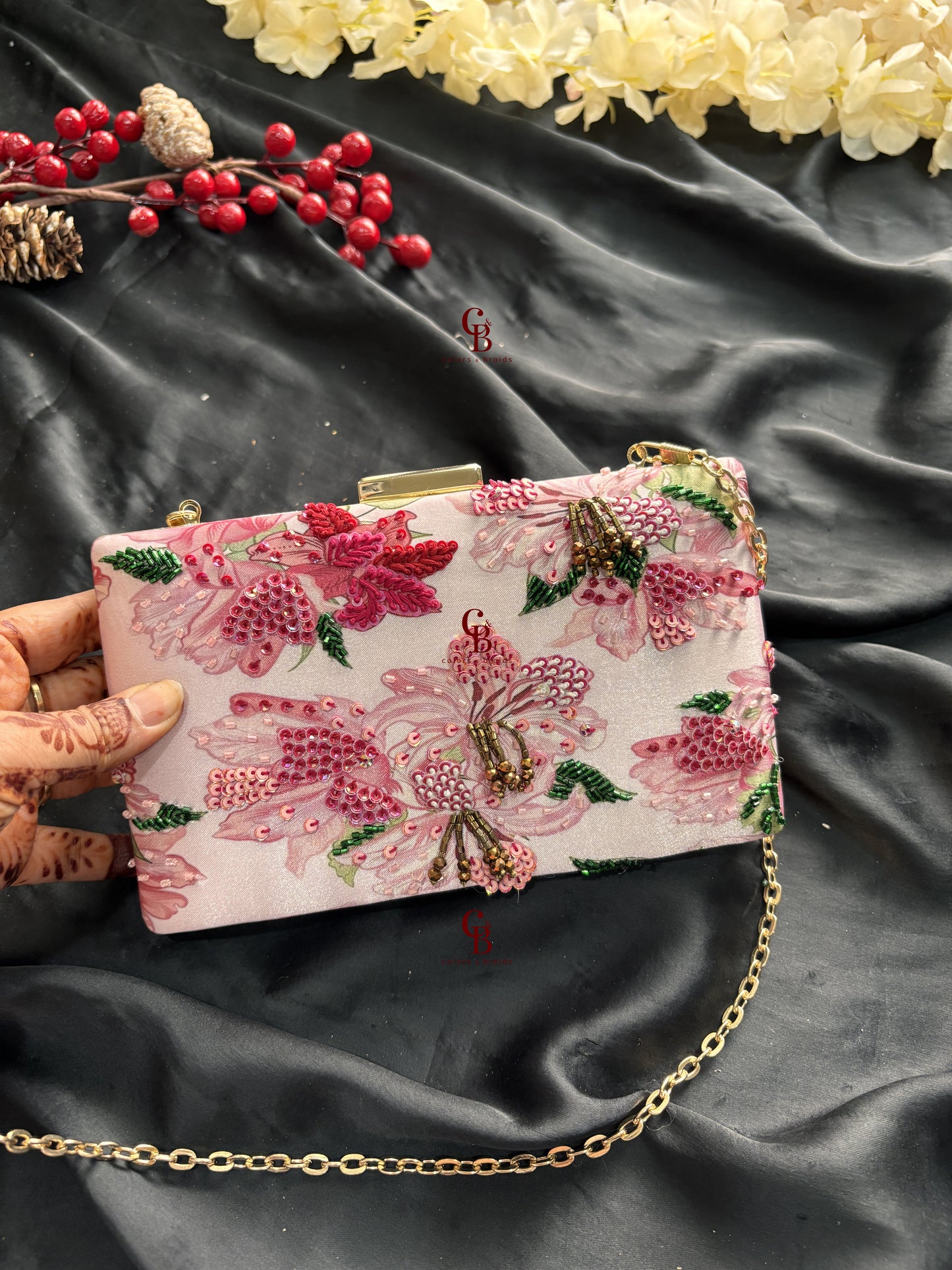 Baby Pink Floral clutch