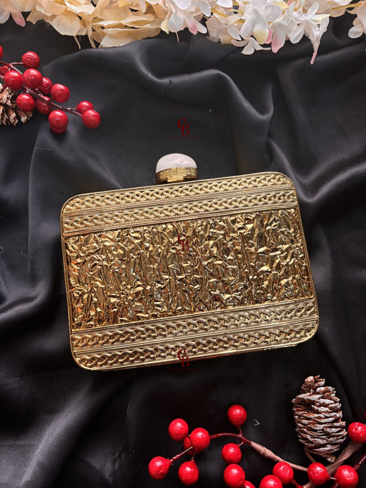 Blue White Base MOP Brass Clutch