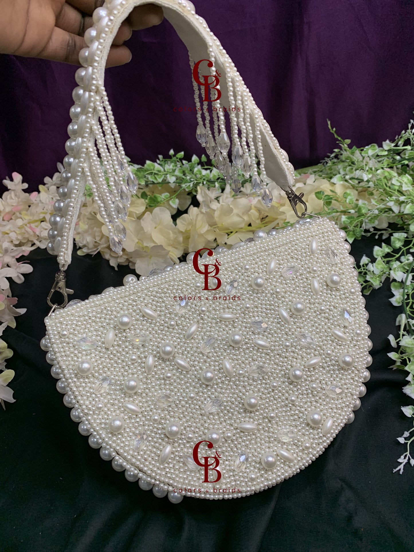 New pearl moon shape Flap Clutch