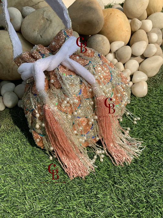 Shimmering Silver Rose Potli