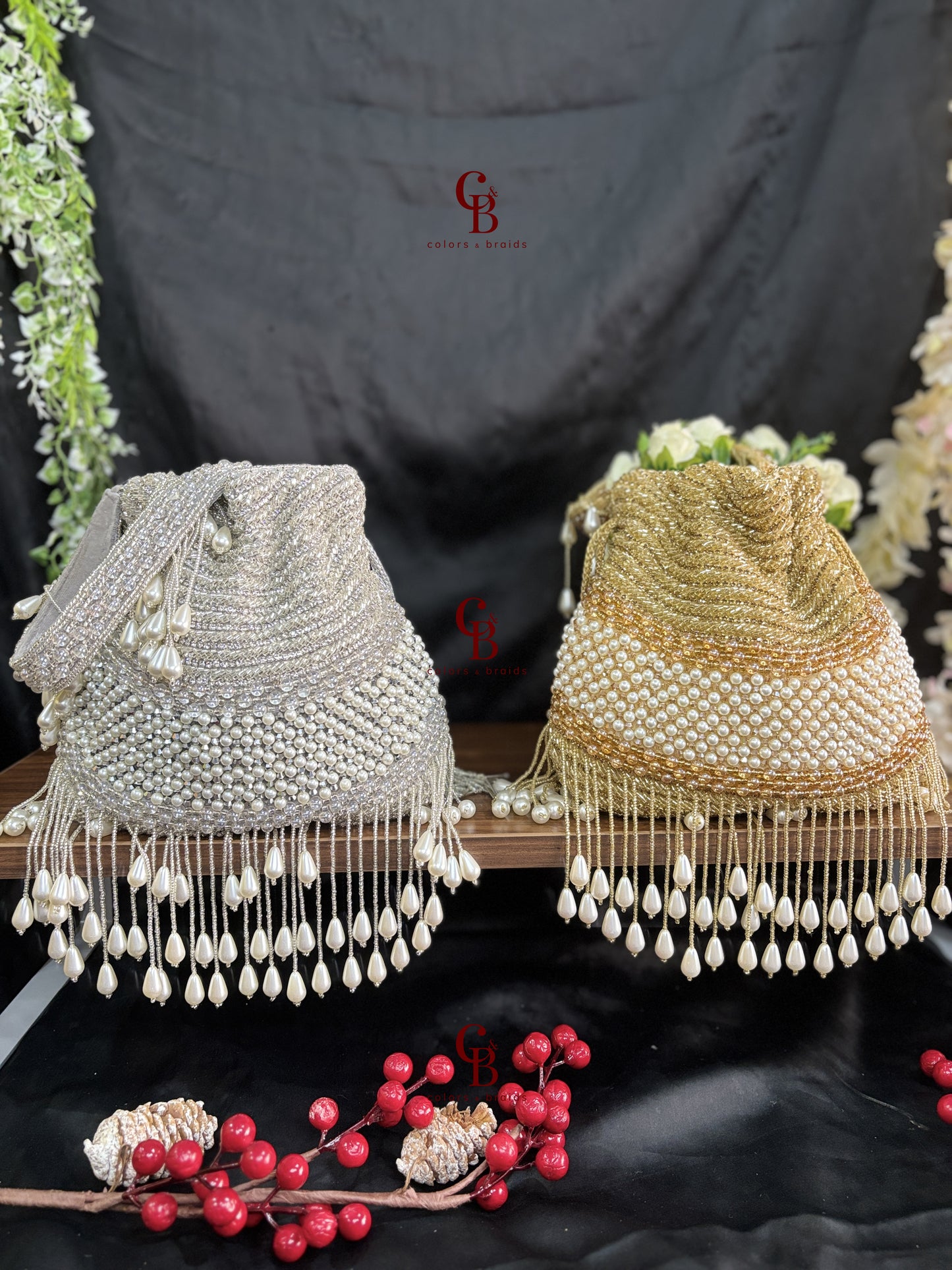 Classic Heavy Pearl and Crystal potli