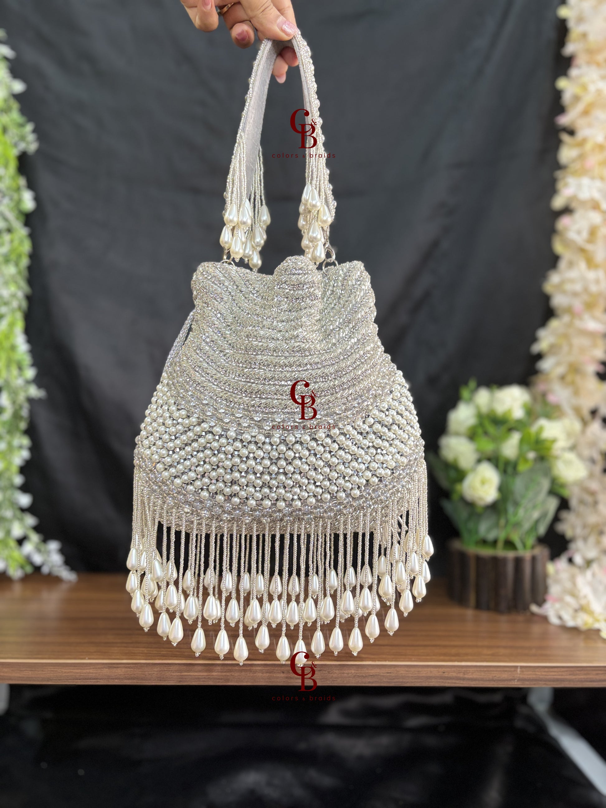 Classic Heavy Pearl and Crystal potli