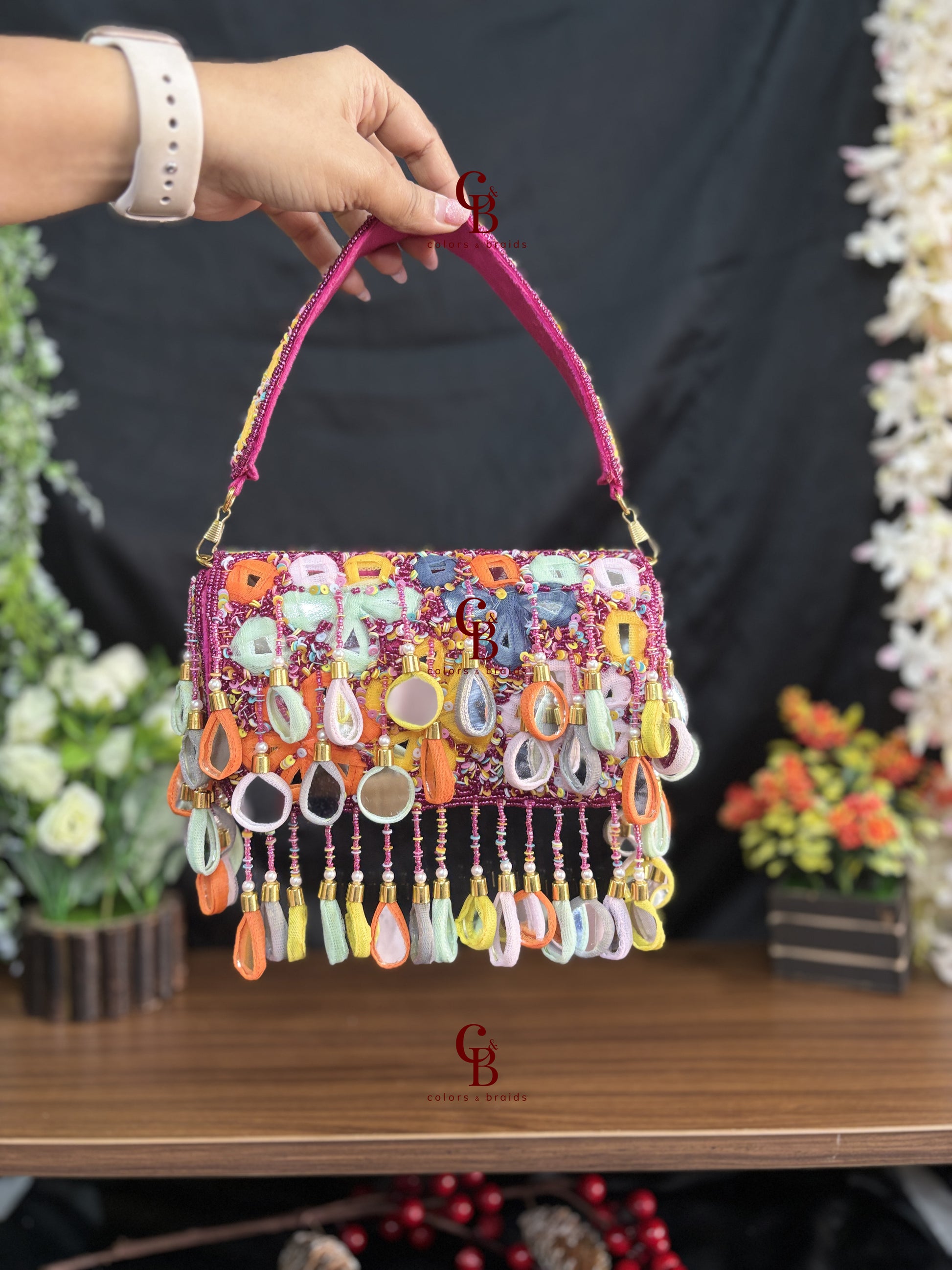 Multicolor Mirror Tassels Flap Clutch - New Colors