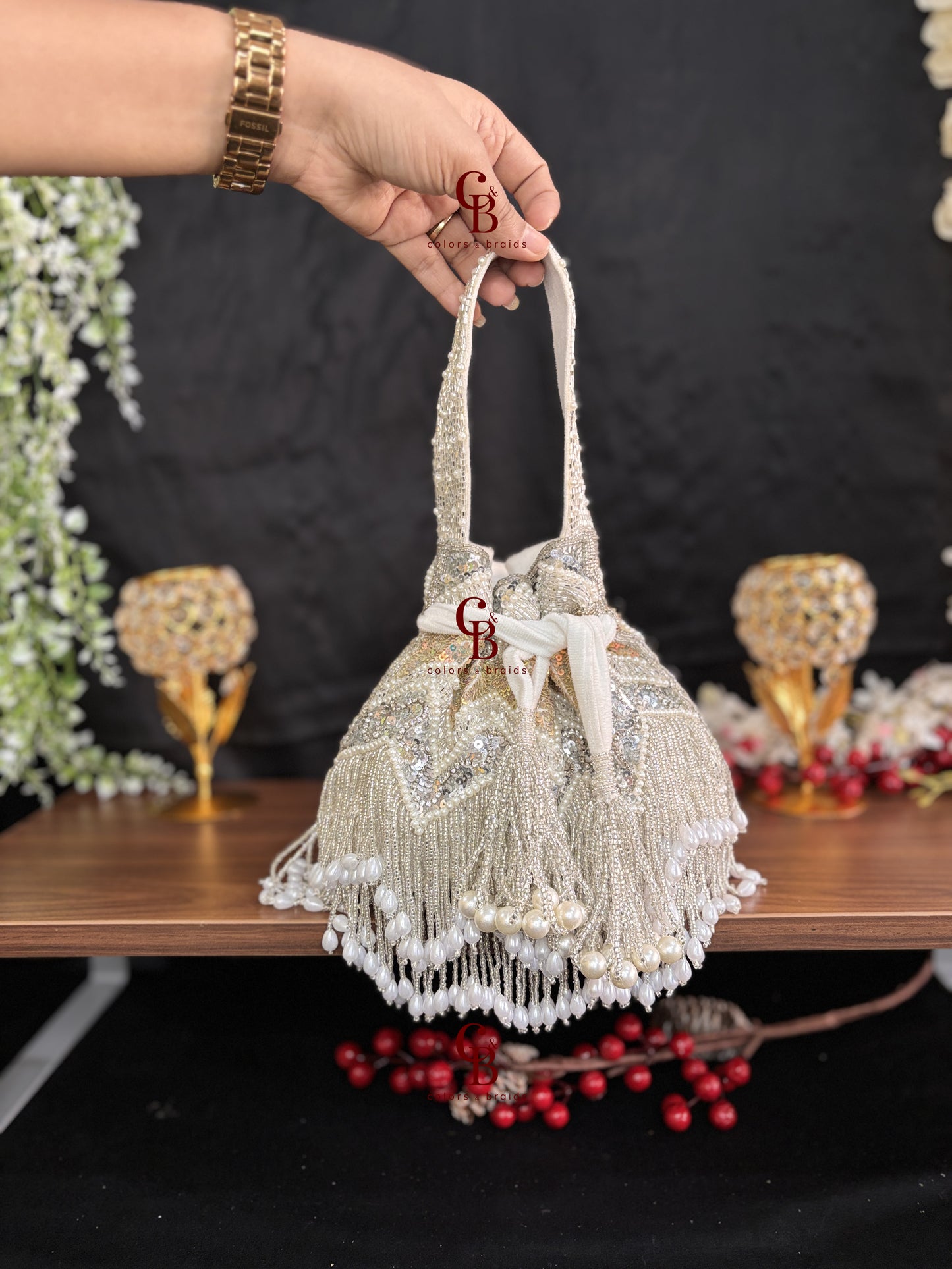 Jhallar Sequin Potli -Gold, Rose Gold and Silver