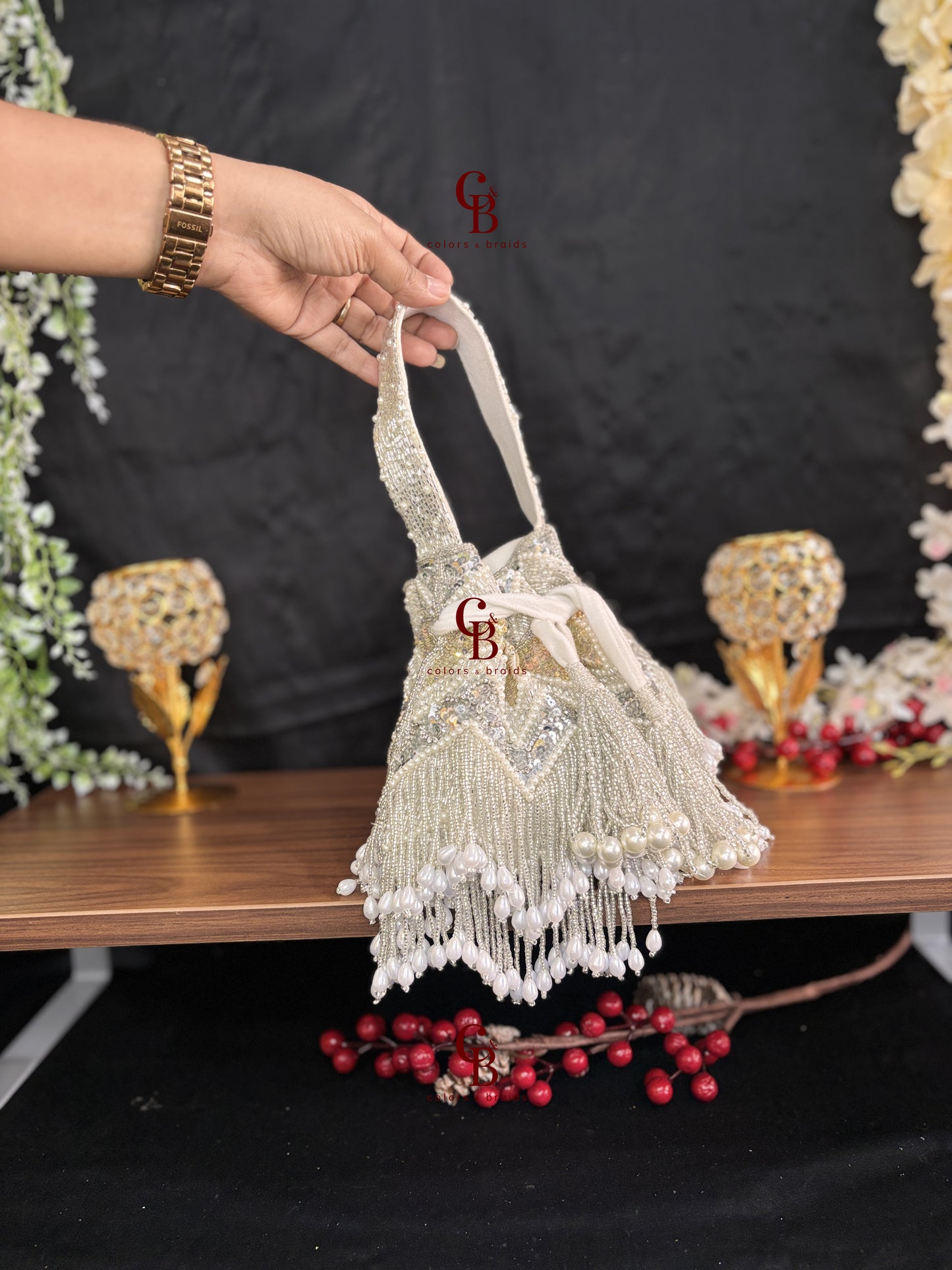 Jhallar Sequin Potli -Gold, Rose Gold and Silver